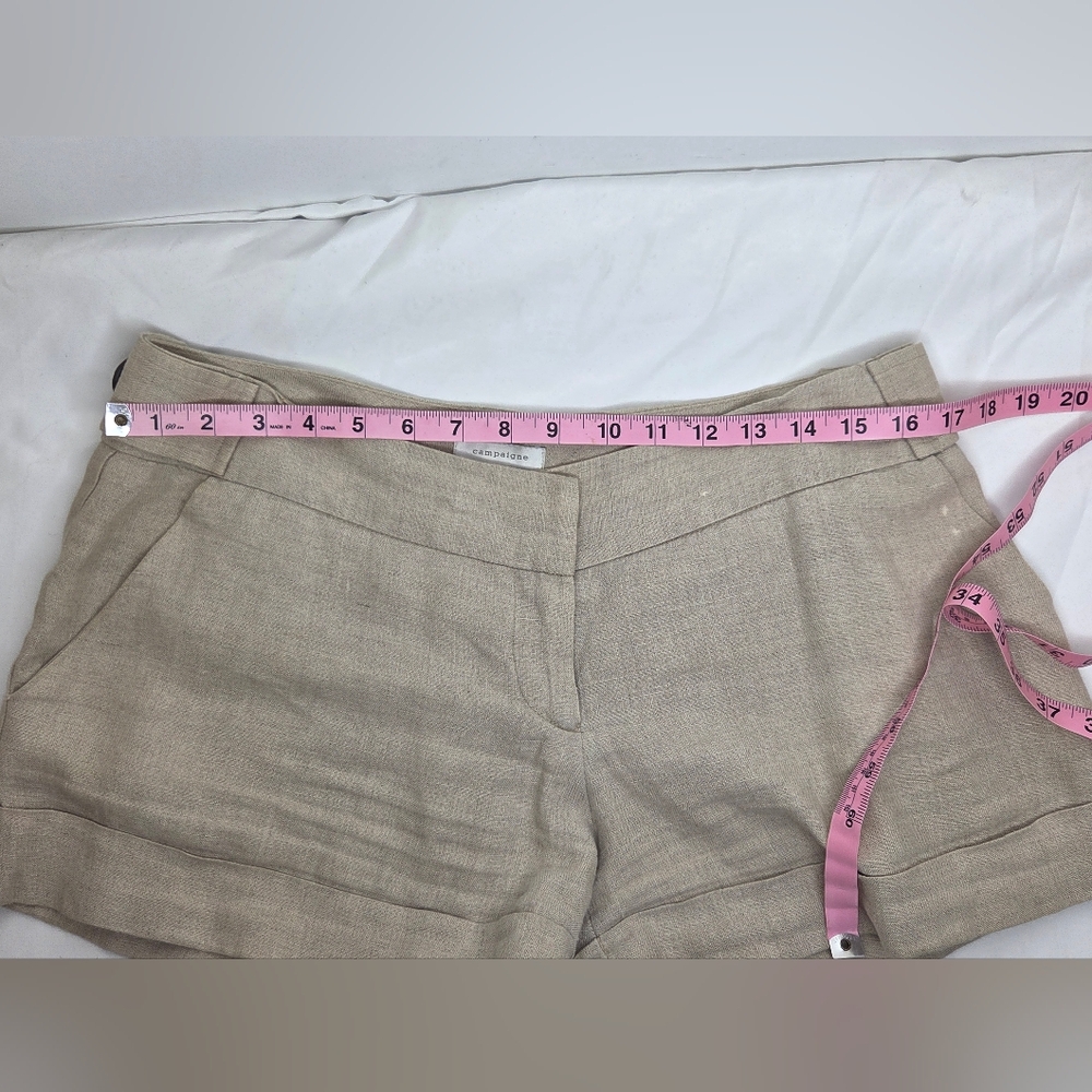 Campaigne Size 6 Stylish Tan Shorts In Linen Textured Fabric - Picture 10 of 11